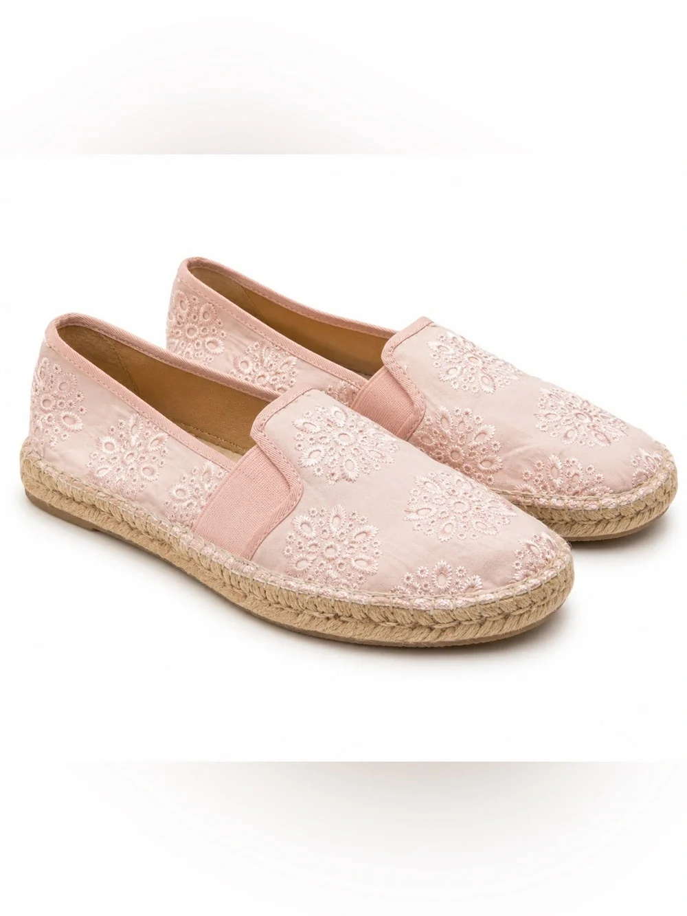Talbots Pink Floral Embroidered Espadrille Slip-On Flats Women's Size 6
